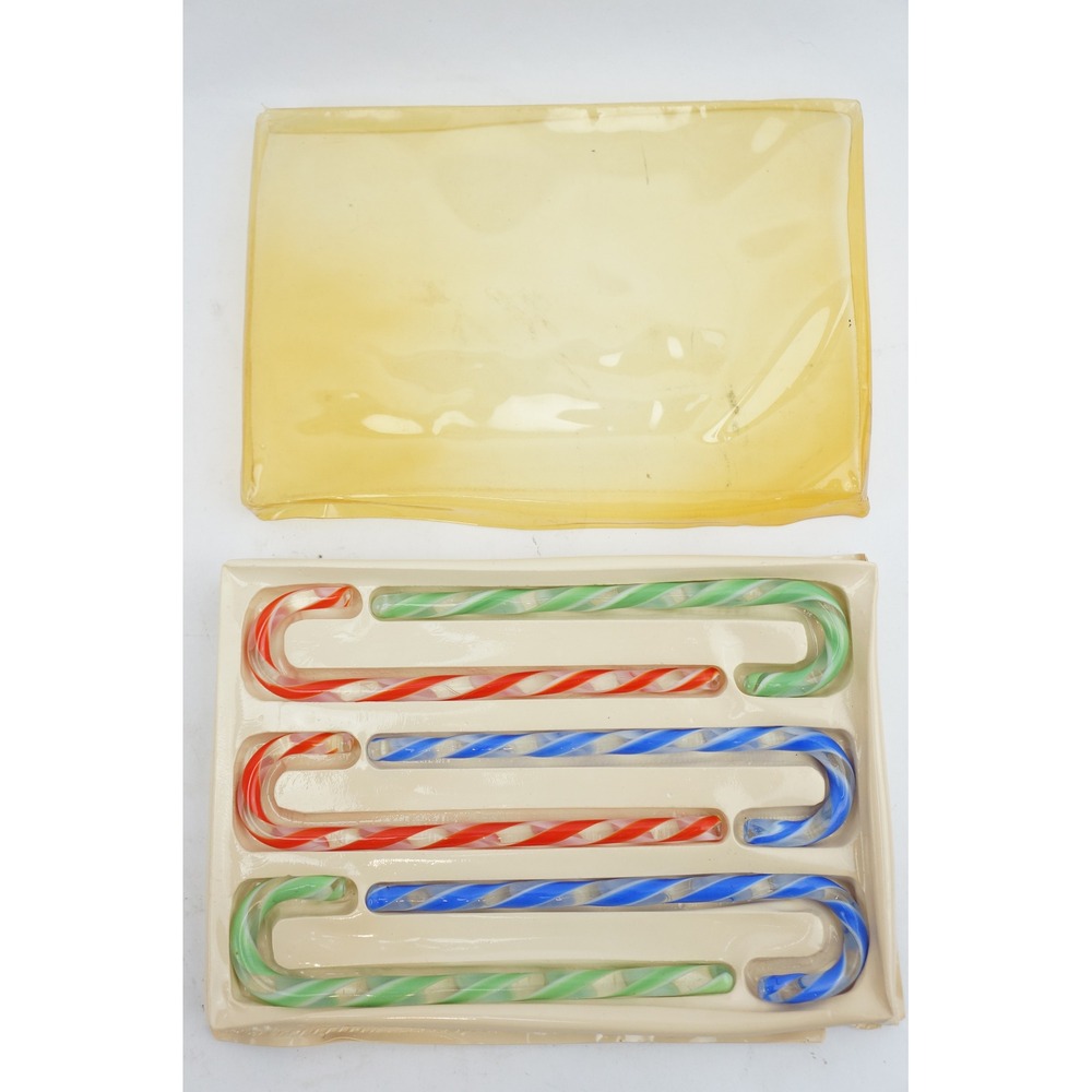 PENCO IND 8046 Set of 6 Swirl Glass Candy Canes‎ Red Blue Green Christmas Decor